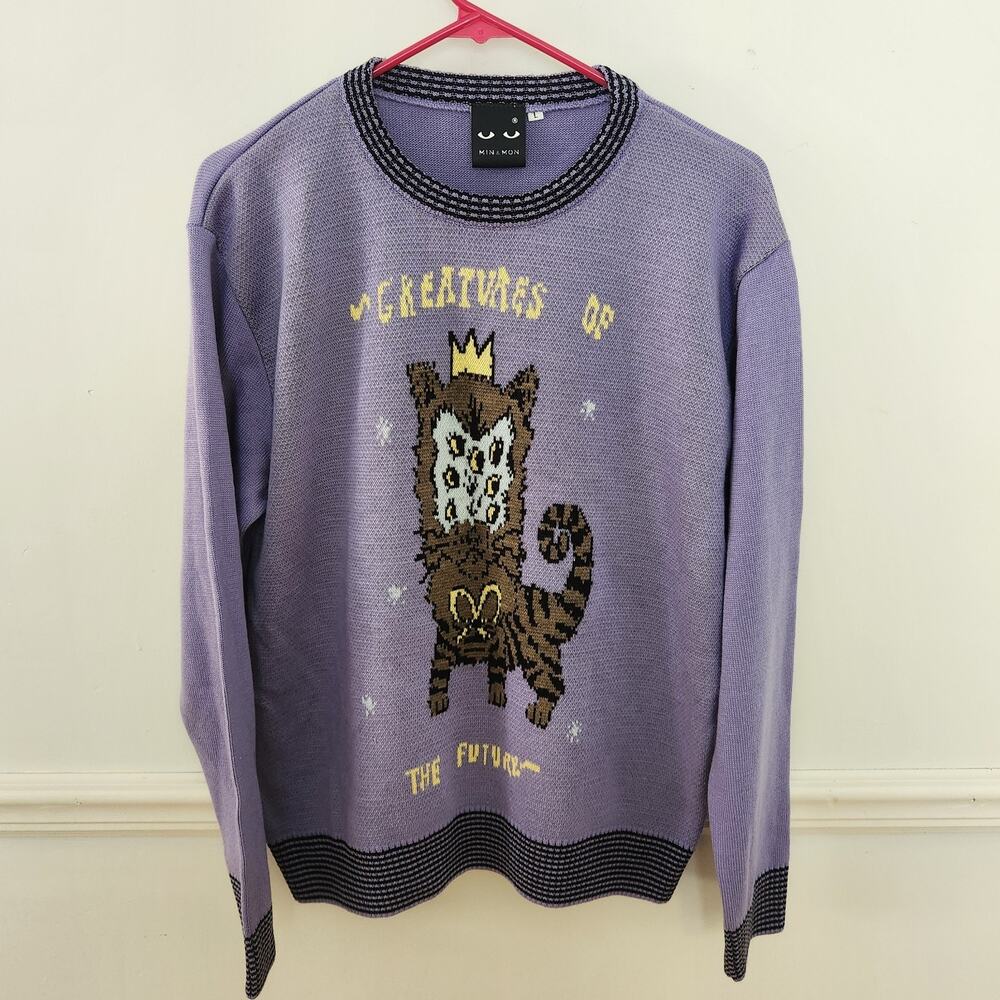 Min & Mon Sweater Size Large Womens Purple Crewneck Creatures Of The Future